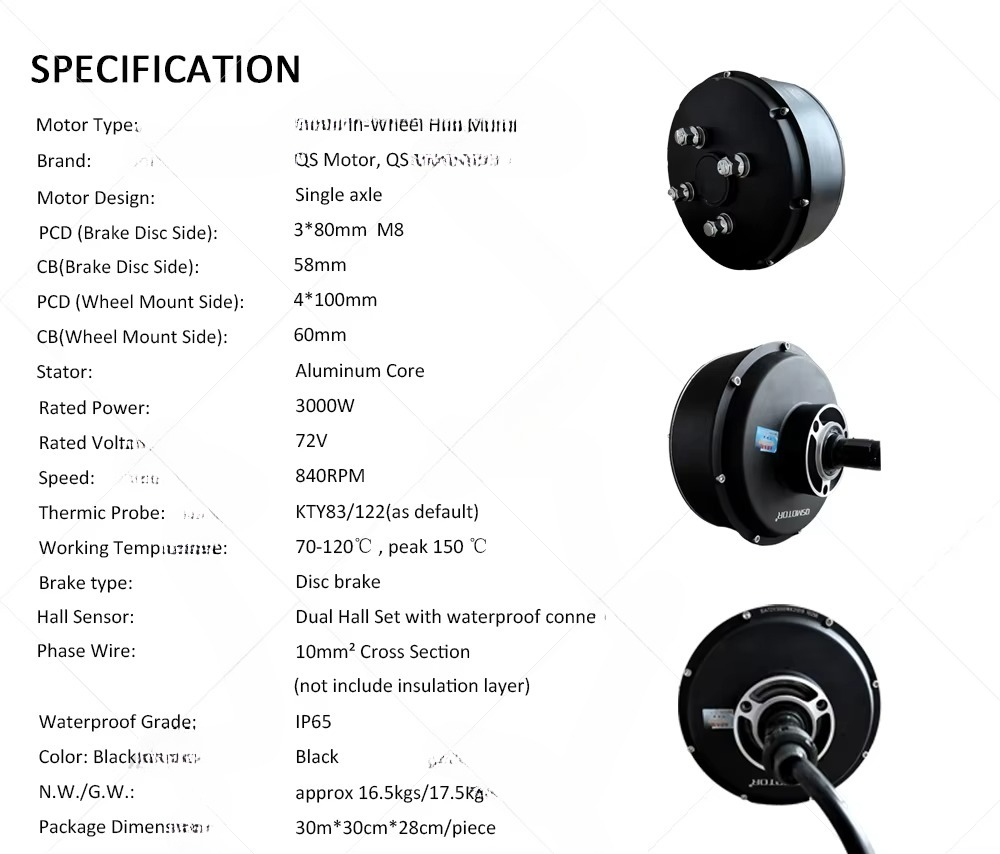QSMOTOR 205 3000W V3 Brushless - Electric Motorcycle Conversion Kit 72V recension och pris